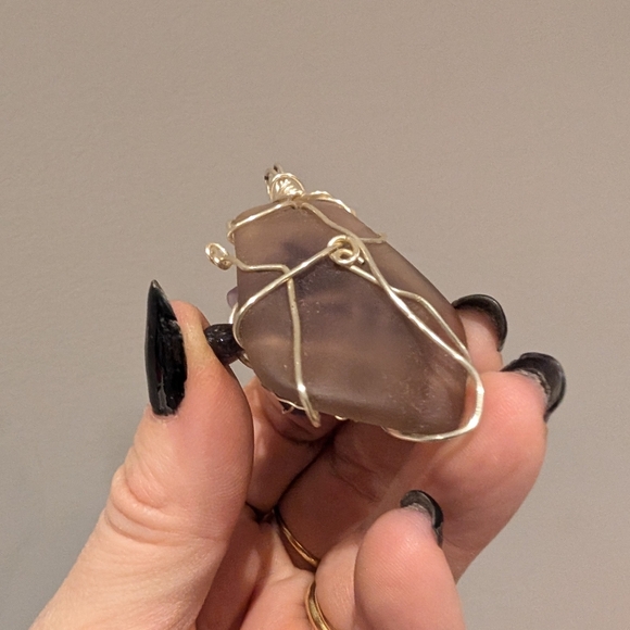 Handcrafted Amethyst And Sea Glass Wire-Wrapped Pendant - Picture 7 of 9